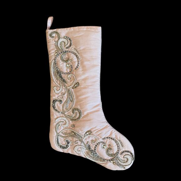 NEW Neiman Marcus Blush Pink Beaded Christmas Stocking Luxury Holiday Decor - Picture 8 of 15